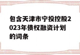 包含天津市宁投控股2023年债权融资计划的词条