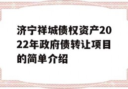 济宁祥城债权资产2022年政府债转让项目的简单介绍