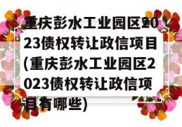 重庆彭水工业园区2023债权转让政信项目(重庆彭水工业园区2023债权转让政信项目有哪些)