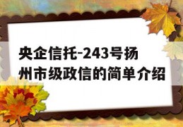 央企信托-243号扬州市级政信的简单介绍