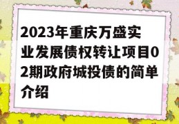 2023年重庆万盛实业发展债权转让项目02期政府城投债的简单介绍