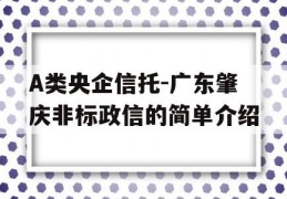 A类央企信托-广东肇庆非标政信的简单介绍