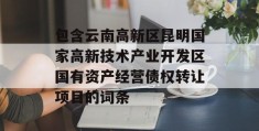 包含云南高新区昆明国家高新技术产业开发区国有资产经营债权转让项目的词条