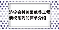 济宁农村邻里康养工程债权系列的简单介绍