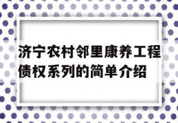 济宁农村邻里康养工程债权系列的简单介绍