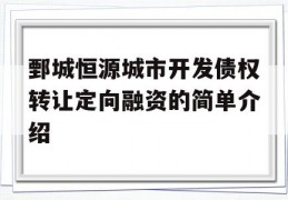 鄄城恒源城市开发债权转让定向融资的简单介绍