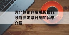 河北赵州兆融城投债权政府债定融计划的简单介绍