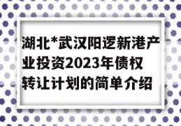 湖北*武汉阳逻新港产业投资2023年债权转让计划的简单介绍