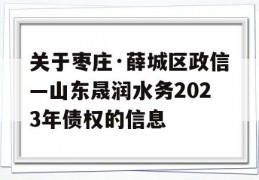 关于枣庄·薛城区政信—山东晟润水务2023年债权的信息