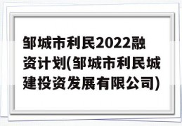 邹城市利民2022融资计划(邹城市利民城建投资发展有限公司)