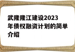 武隆隆江建设2023年债权融资计划的简单介绍