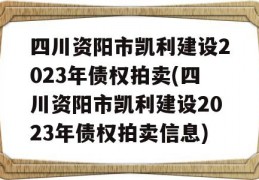 四川资阳市凯利建设2023年债权拍卖(四川资阳市凯利建设2023年债权拍卖信息)