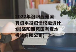 2022年洛阳西苑国有资本投资债权融资计划(洛阳西苑国有资本投资有限公司)