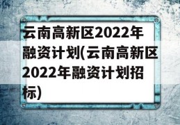 云南高新区2022年融资计划(云南高新区2022年融资计划招标)