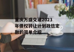 重庆万盛交建2023年债权转让计划政信定融的简单介绍