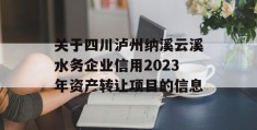 关于四川泸州纳溪云溪水务企业信用2023年资产转让项目的信息