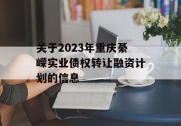 关于2023年重庆綦嵘实业债权转让融资计划的信息