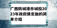 广西防城港市城投2023年政府债定融的简单介绍