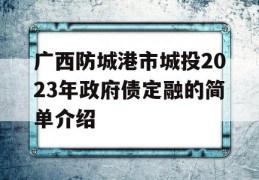 广西防城港市城投2023年政府债定融的简单介绍