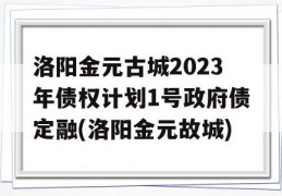 洛阳金元古城2023年债权计划1号政府债定融(洛阳金元故城)