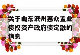 关于山东滨州惠众置业债权资产政府债定融的信息