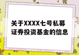 关于XXXX七号私募证券投资基金的信息