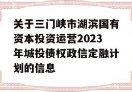 关于三门峡市湖滨国有资本投资运营2023年城投债权政信定融计划的信息