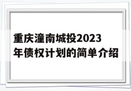 重庆潼南城投2023年债权计划的简单介绍