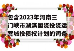 包含2023年河南三门峡市湖滨国资投资运营城投债权计划的词条