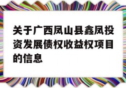 关于广西凤山县鑫凤投资发展债权收益权项目的信息