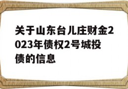 关于山东台儿庄财金2023年债权2号城投债的信息