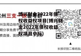 博兴财金2022年债权收益权项目(博兴财金2022年债权收益权项目中标)