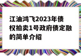 江油鸿飞2023年债权拍卖1号政府债定融的简单介绍