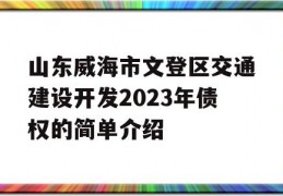 山东威海市文登区交通建设开发2023年债权的简单介绍