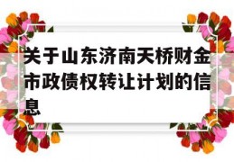 关于山东济南天桥财金市政债权转让计划的信息