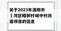 关于2023年洛阳市瀍河区帽郭村城中村改造项目的信息