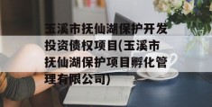 玉溪市抚仙湖保护开发投资债权项目(玉溪市抚仙湖保护项目孵化管理有限公司)