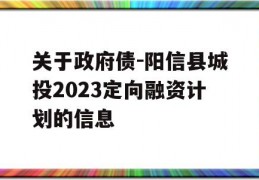 关于政府债-阳信县城投2023定向融资计划的信息