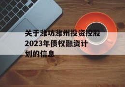 关于潍坊潍州投资控股2023年债权融资计划的信息