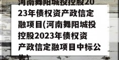 河南舞阳城投控股2023年债权资产政信定融项目(河南舞阳城投控股2023年债权资产政信定融项目中标公告)