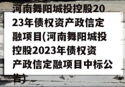 河南舞阳城投控股2023年债权资产政信定融项目(河南舞阳城投控股2023年债权资产政信定融项目中标公告)