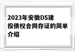 2023年安徽DS建投债权合同存证的简单介绍