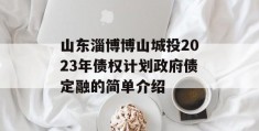 山东淄博博山城投2023年债权计划政府债定融的简单介绍