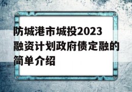 防城港市城投2023融资计划政府债定融的简单介绍