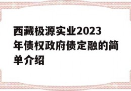 西藏极源实业2023年债权政府债定融的简单介绍