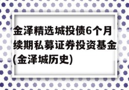 金泽精选城投债6个月续期私募证券投资基金(金泽城历史)