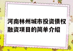 河南林州城市投资债权融资项目的简单介绍