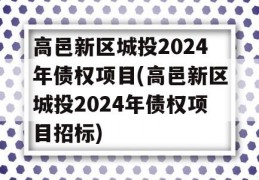 高邑新区城投2024年债权项目(高邑新区城投2024年债权项目招标)