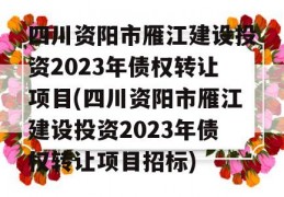 四川资阳市雁江建设投资2023年债权转让项目(四川资阳市雁江建设投资2023年债权转让项目招标)