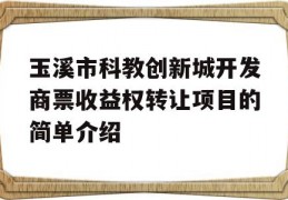 玉溪市科教创新城开发商票收益权转让项目的简单介绍